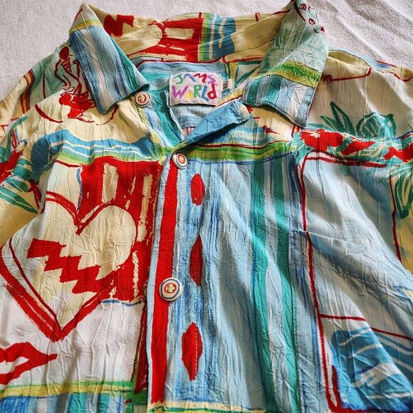 VTG Jams World Hawaiian Shirt Mens XL Bright Abstract Beach Colorful Pocket RARE - Picture 8 of 9